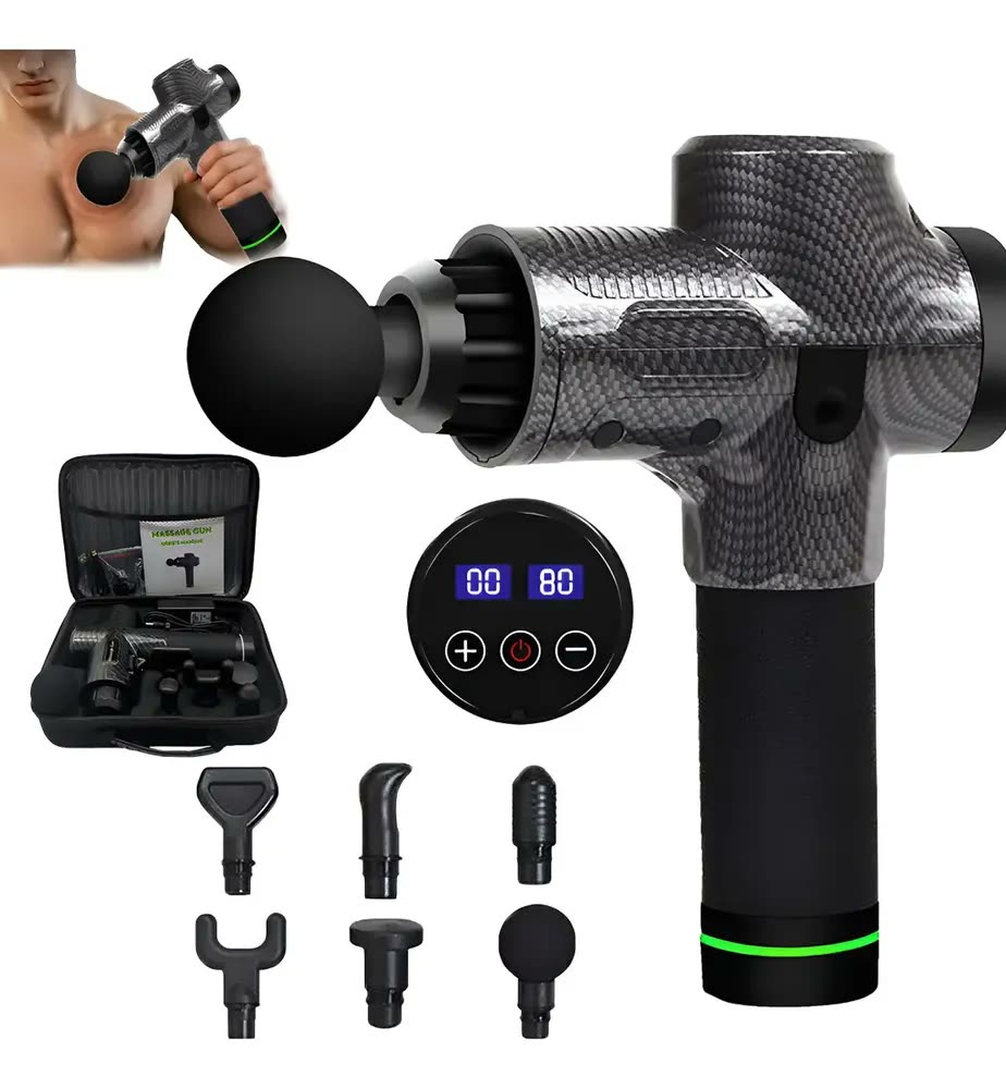 Massageador Pistola Liberação Miofascial Muscular Carbono Preto