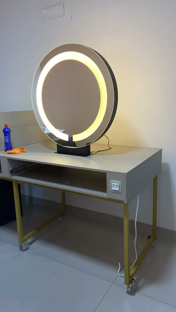 foto de Espelho Redondo Bancada Simples 60cm Premium Luxo Maquiagem Moldura Preto