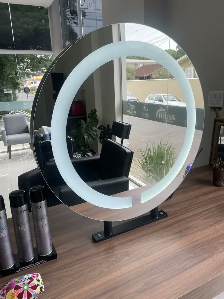 foto de Espelho Redondo Bancada Simples 60cm Premium Luxo Maquiagem Moldura Preto