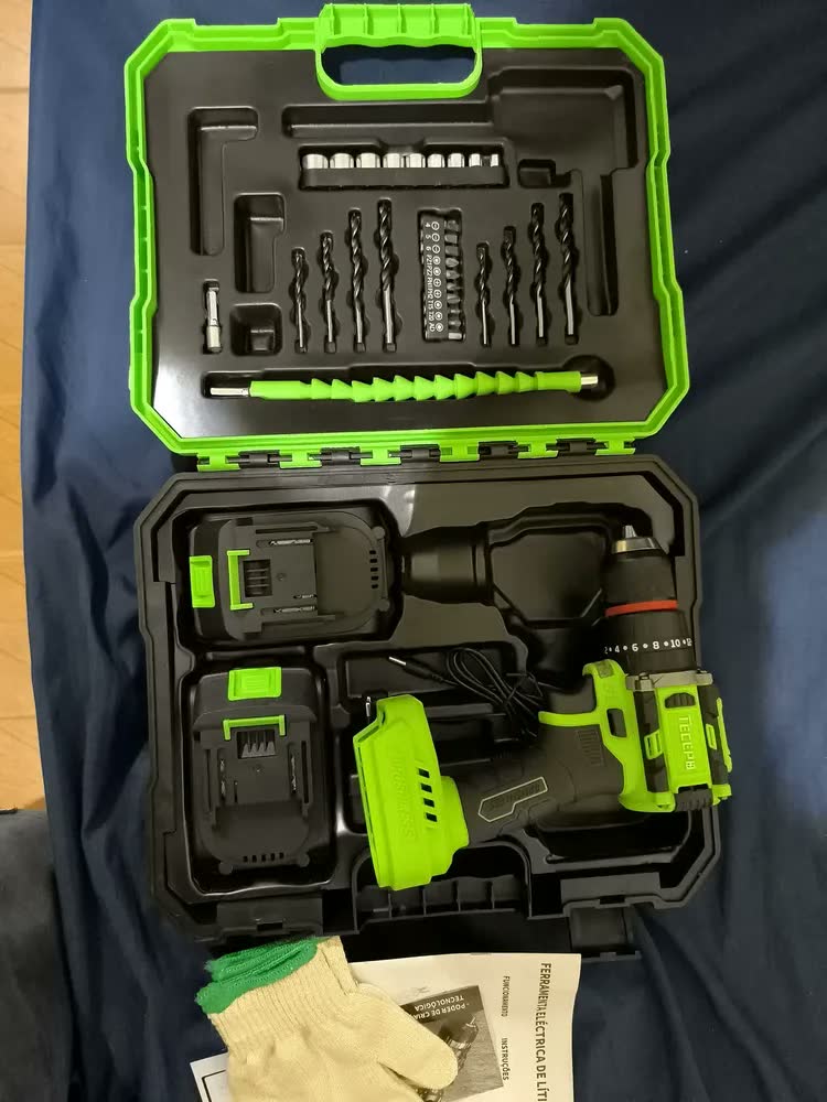 foto de Furadeira Parafusadeira Brushless Com 2 Baterias 2 Ah Tecepo Verde-limão 60hz