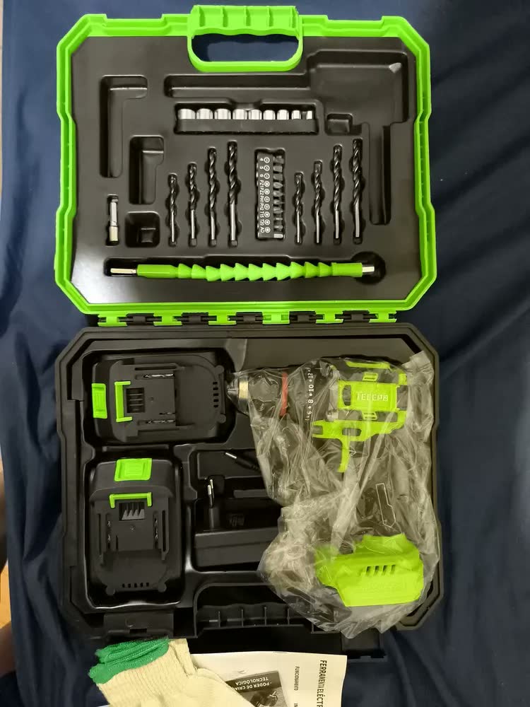 foto de Furadeira Parafusadeira Brushless Com 2 Baterias 2 Ah Tecepo Verde-limão 60hz