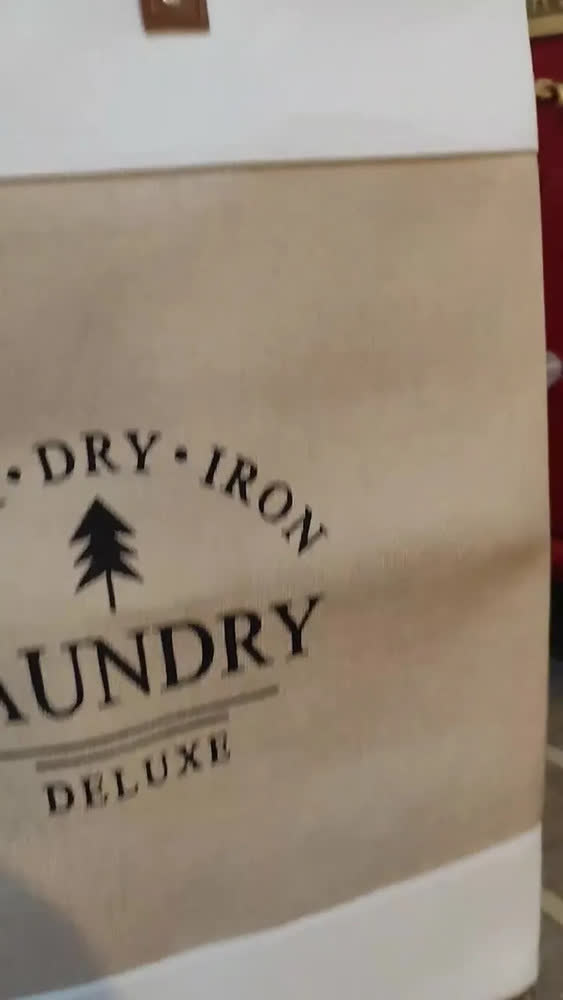 foto de Cesto De Roupa Suja Organizador Multiuso Dobrável Alça Couro Cor Cinza Liso