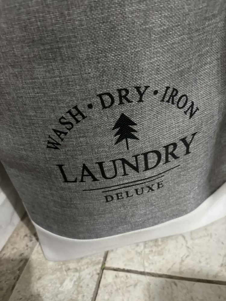 foto de Cesto De Roupa Suja Organizador Multiuso Dobrável Alça Couro Cor Cinza Liso