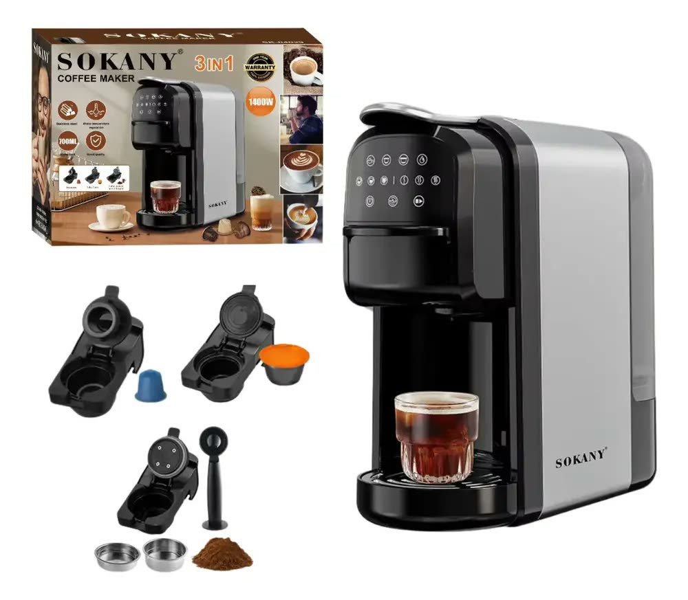 Cafeteira Elétrica Multibebidas Automática 3 Em 1 Capsulas Sokany SK-76 Cor Preto