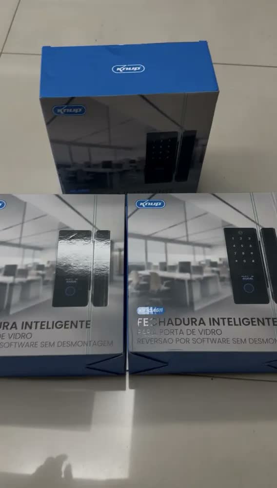 foto de Fechadura Digital Porta Vidro Dupla ou Porta Convencional Batente de Alvenaria CA611 Knup bluetooth Biometria App Haha Lock Eletronica