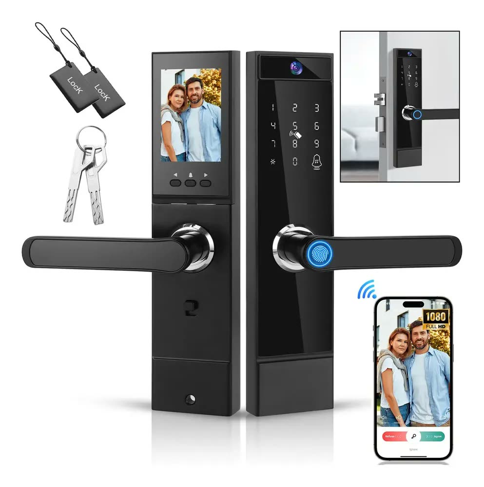 Fechadura Eletronica Digital Biometria Com Câmera+wi-fi Tuya,senhas Únicas Remotas E Desbloqueio Nfc Para Apartamentos, Hotéis E Residências