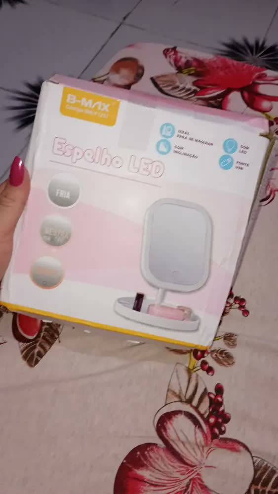 foto de Espelho Rosa Maquiagem Led Com Luz Fria Quente Natural Sensor Touch Recarregável Compacto Base Porta Pincéis Make Mesa Bancada Viagem Iluminação Profissional Presente Feminino Luxo