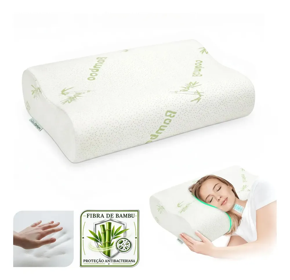 foto de Travesseiro Nasa Cervical Ortopédico Antialérgico Ergonômico Respirável Com Capa Fibra De Bambu M