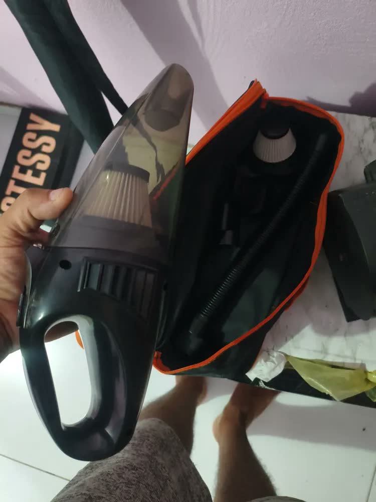 foto de Aspirador De Pó Portátil Carro Automotivo 120W 9000PA +2 Filtro + Bolsa + LED Sem Fio Aspirador Portátil de Pó Potente Recarregável Usb Com Acessórios Turbo 127/220V Profissional Inclui a lâmpada LED