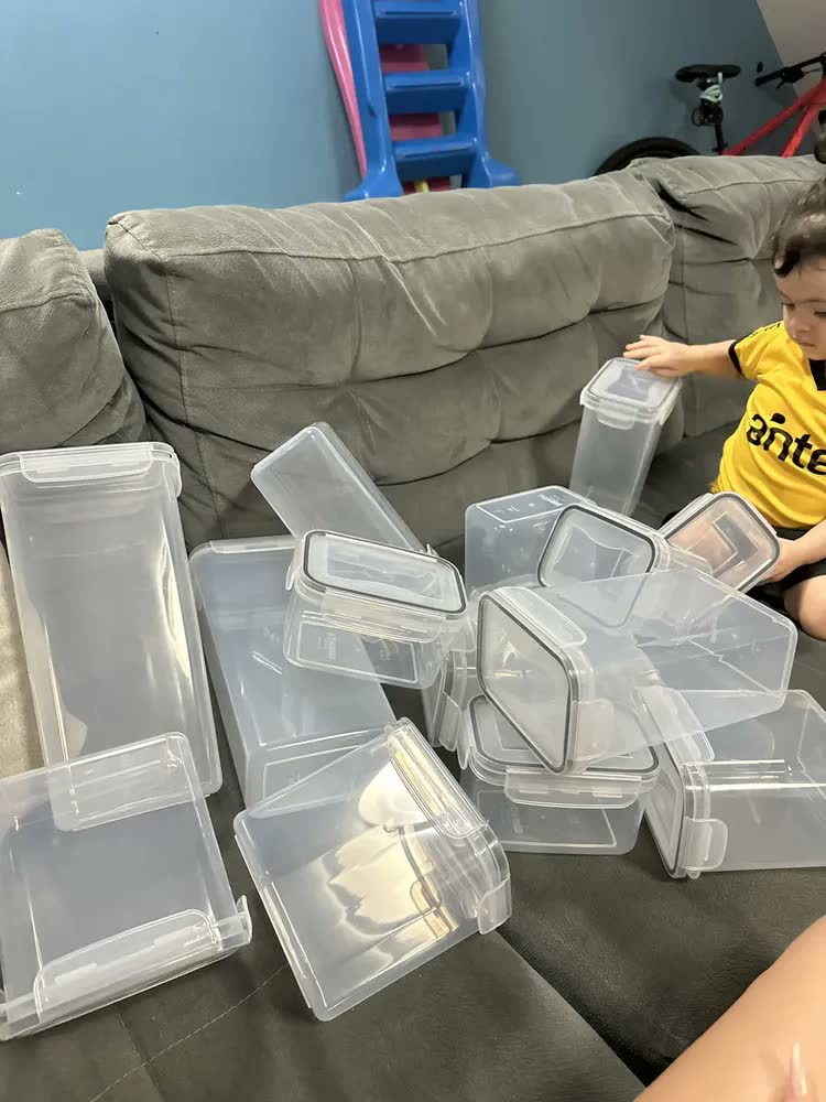 foto de Jogo 14 Potes Herméticos Organizador Mantimentos Cozinha Transparente Empilhável Com Trava De Vedação Total Armazenamento Prático Para Armário E Despensa