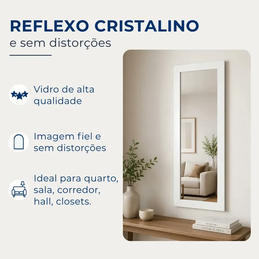 Espelho Retangular Grande Triax Com Moldura Clássica Moldura Branco