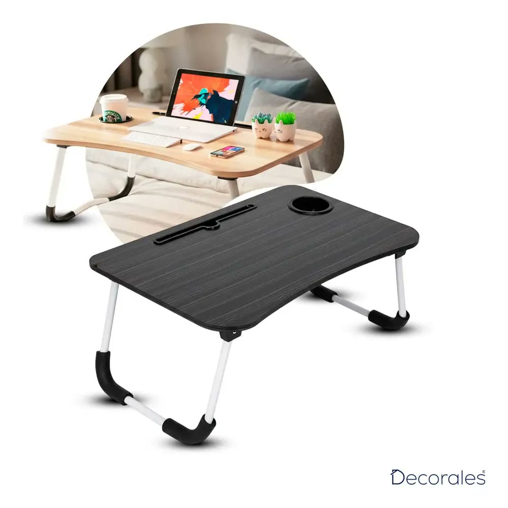 Mesa Dobrável Portátil P/ Notebook Home Office Cama Refeição Madeira Mdf Decorales Cor Preto