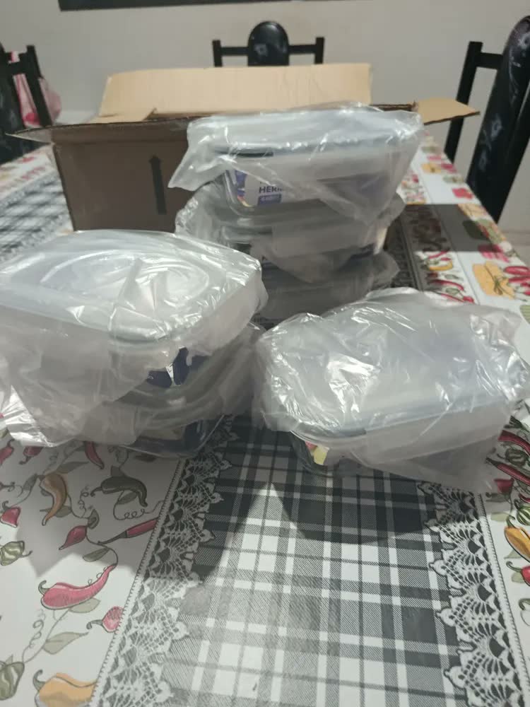 foto de Kit 6 Potes 640ml Vidro Borossilicato Hermético 4 Travas Marmita Forno Freezer