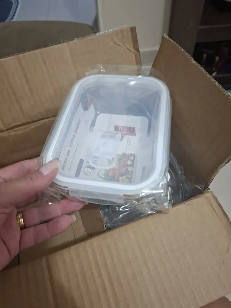 foto de Kit 6 Potes 640ml Vidro Borossilicato Hermético 4 Travas Marmita Forno Freezer