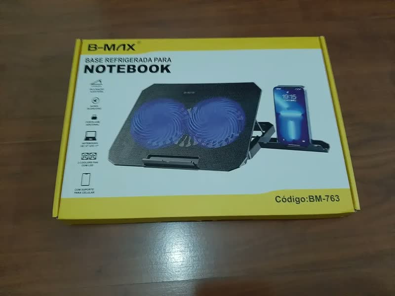 foto de Base suporte mesa Refrigerada para Notebook 2 ventoinhas Coolers fans Suporte Para Celular Led ventilação silencioso gamer laptop 2 porta usb 8 posições