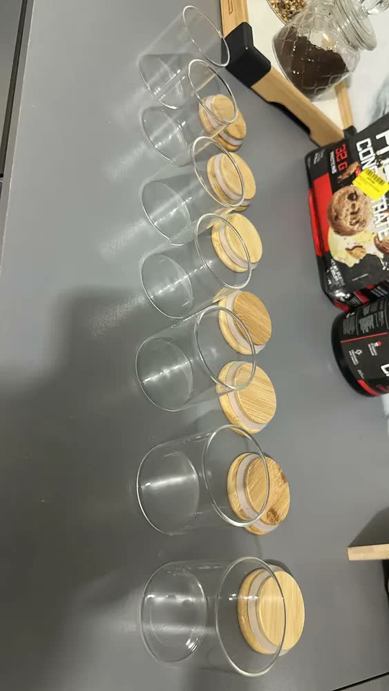 foto de Kit Com 6 Potes 200ml Porta Temperos Condimentos Mantimentos Tampa Bambu Vedação Hermética Vidro Borossilicato Premium Resistente Cozinha Bravli
