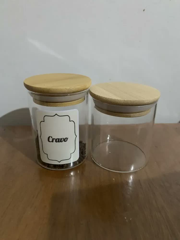 foto de Kit Com 6 Potes 200ml Porta Temperos Condimentos Mantimentos Tampa Bambu Vedação Hermética Vidro Borossilicato Premium Resistente Cozinha Bravli