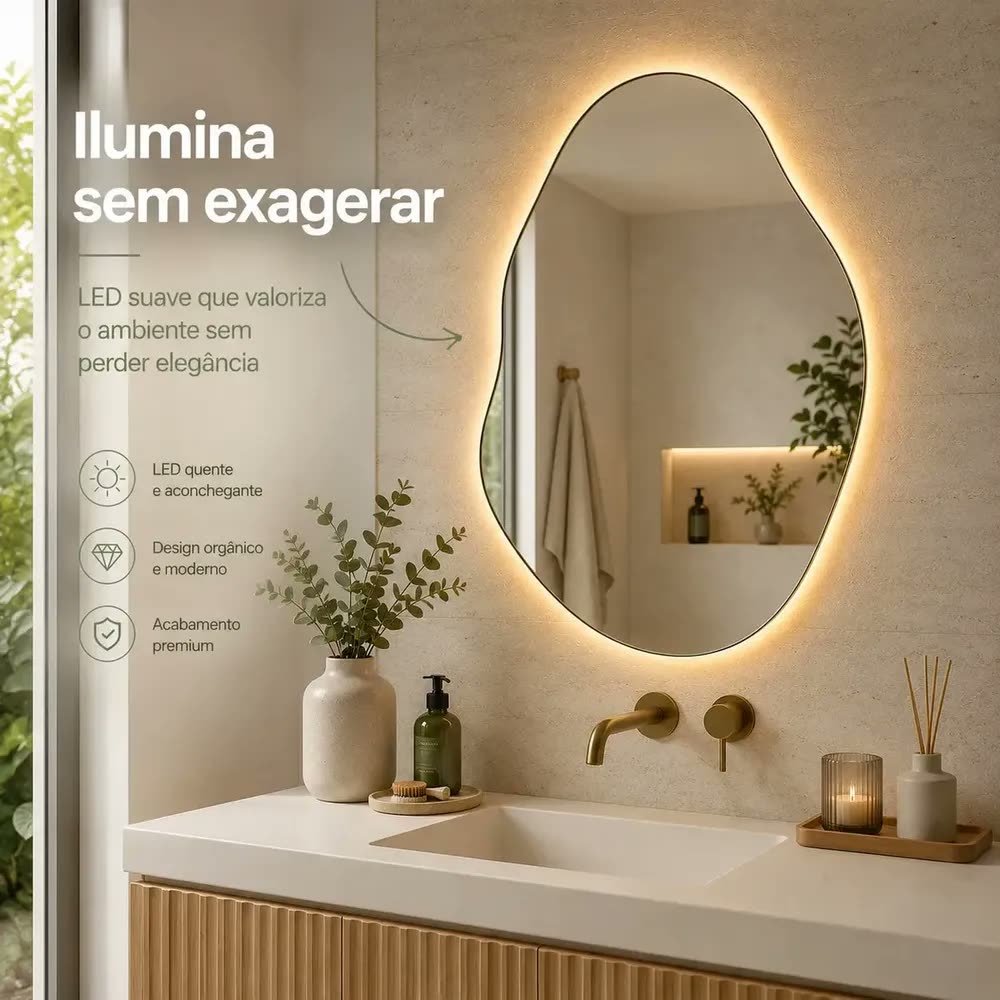 Espelho Decorativo Orgânico Led Quente De Parede Corpo Inteiro Madri Demoglass Led Quente - A 60 X L 40