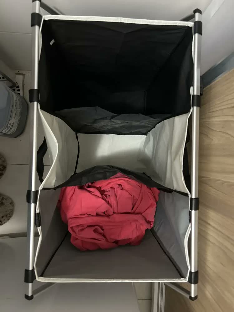 foto de Cesto de Roupa Suja 3 em 1 Dobrável, Retangular com Listras