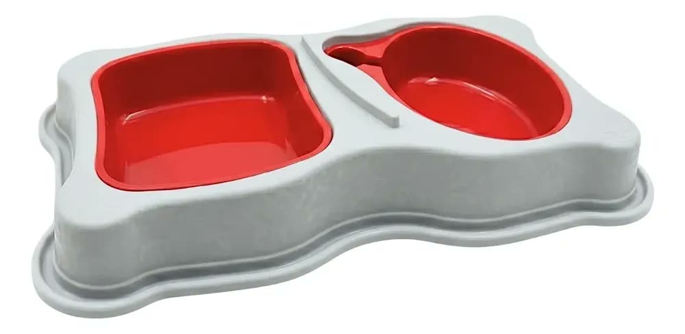 foto de Kit Comedouro Bebedouro Pet Cachorros Gatos Grande 750/550ml Cor Vermelho