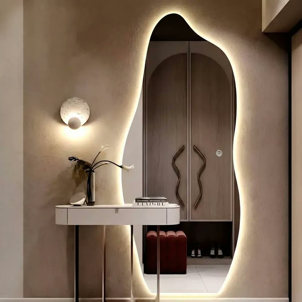 foto de Espelho Orgânico Led Touch Screen 170x70 Parede Grande Luxo 3 Cores Bivolt Iluminação Banheiro Quarto Sala Salão Beleza Studio Maquiagem Decorativo Premium Cristal Lapidado Moderno Lopazzi Bivoolt