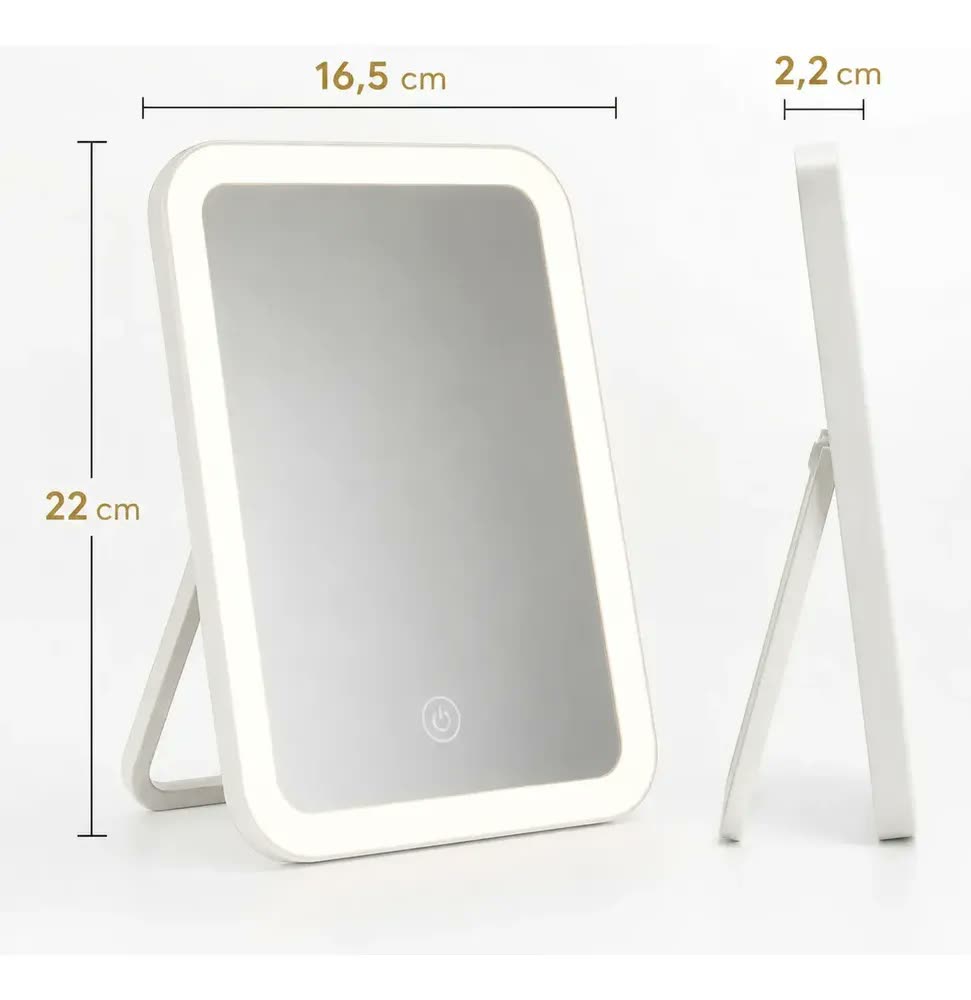 Espelho LED Maquiagem Solena Bella USB-C Recarregável Portátil 3 Luzes Mesa