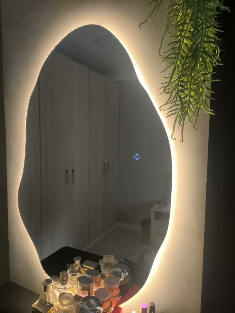 foto de Espelho Orgânico Led Touch Screen 90x60cm Parede Luxo 3 Cores Bivolt Imagem Real Sem Distorção Vidro Cristal Premium Banheiro Quarto Salão Beleza Studio Maquiagem Decorativo Moderno Original Dilar