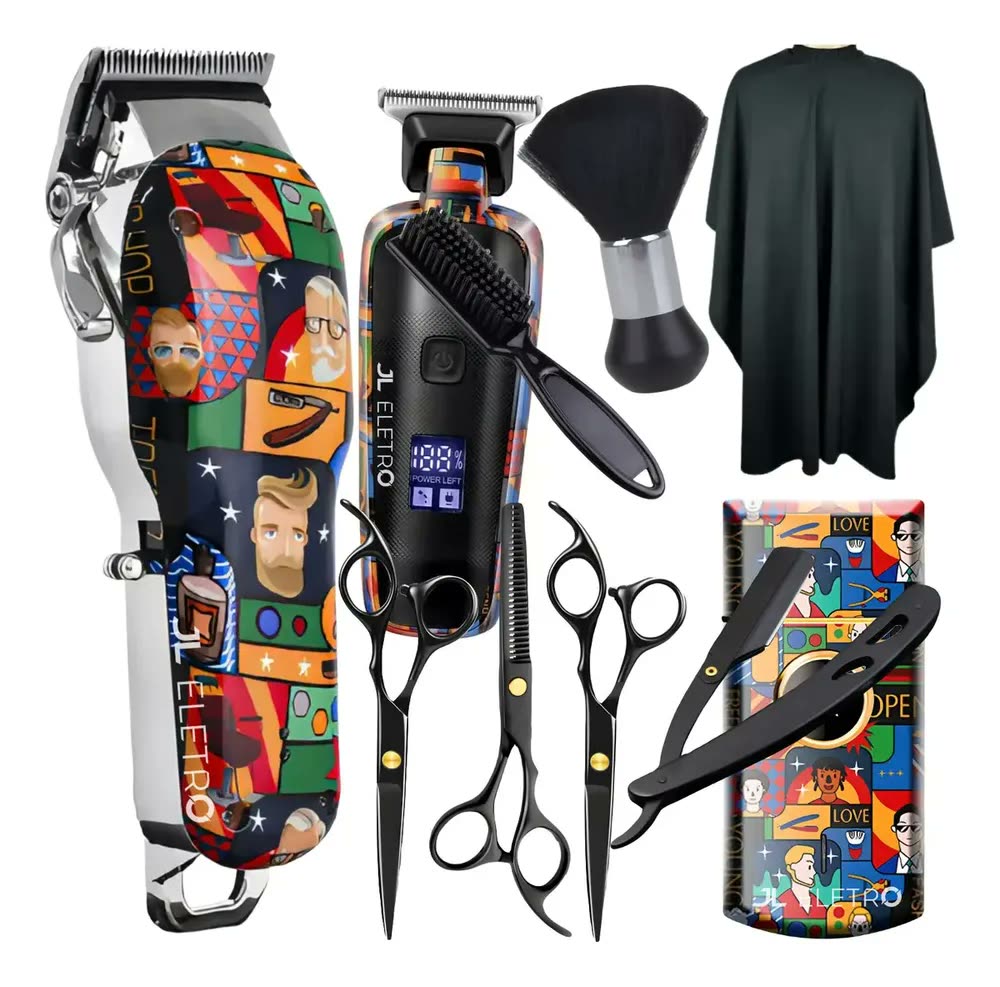 foto de Kit Máquinas De Cortar Cabelo Profissional Com Tesouras E Acessórios Para Barbeiro Jl Eletro
