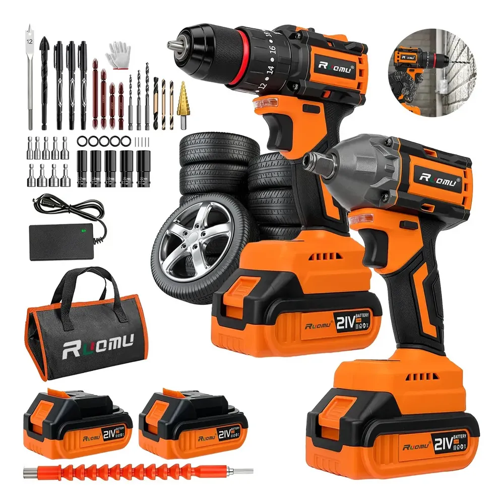 foto de Kit 2 Furadeira Parafusadeira Chave De Impacto Brushless 21v Laranja 60 Hz
