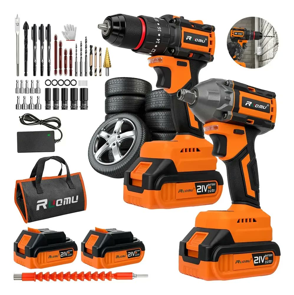 Kit 2 Furadeira Parafusadeira Chave De Impacto Brushless 21v Laranja 60 Hz
