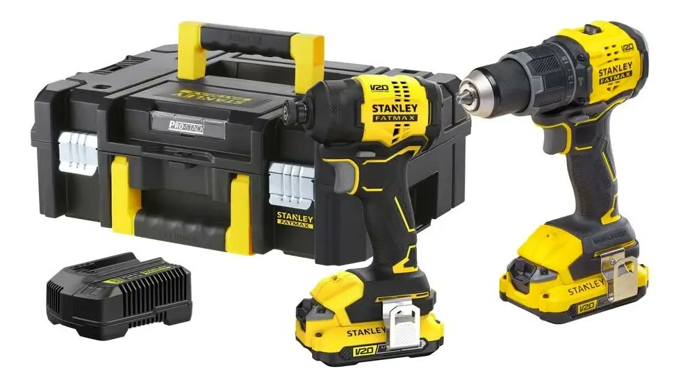 Combo Furadeira Parafusadeira De Impacto 20v Sbd - Stanley Amarelo/preto