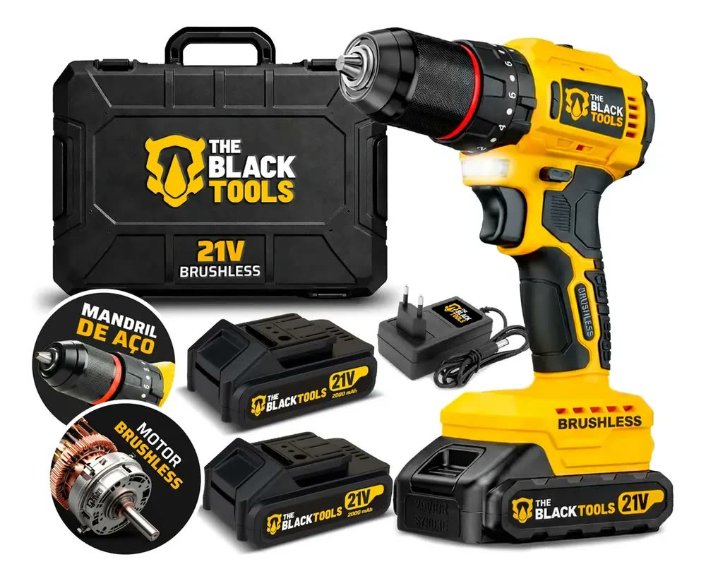 foto de Parafusadeira Furadeira De Impacto Motor Brushless 50n.m 2 Baterias 2000mah 21v E Mandril De Aço Tb-21bx The Black Tools