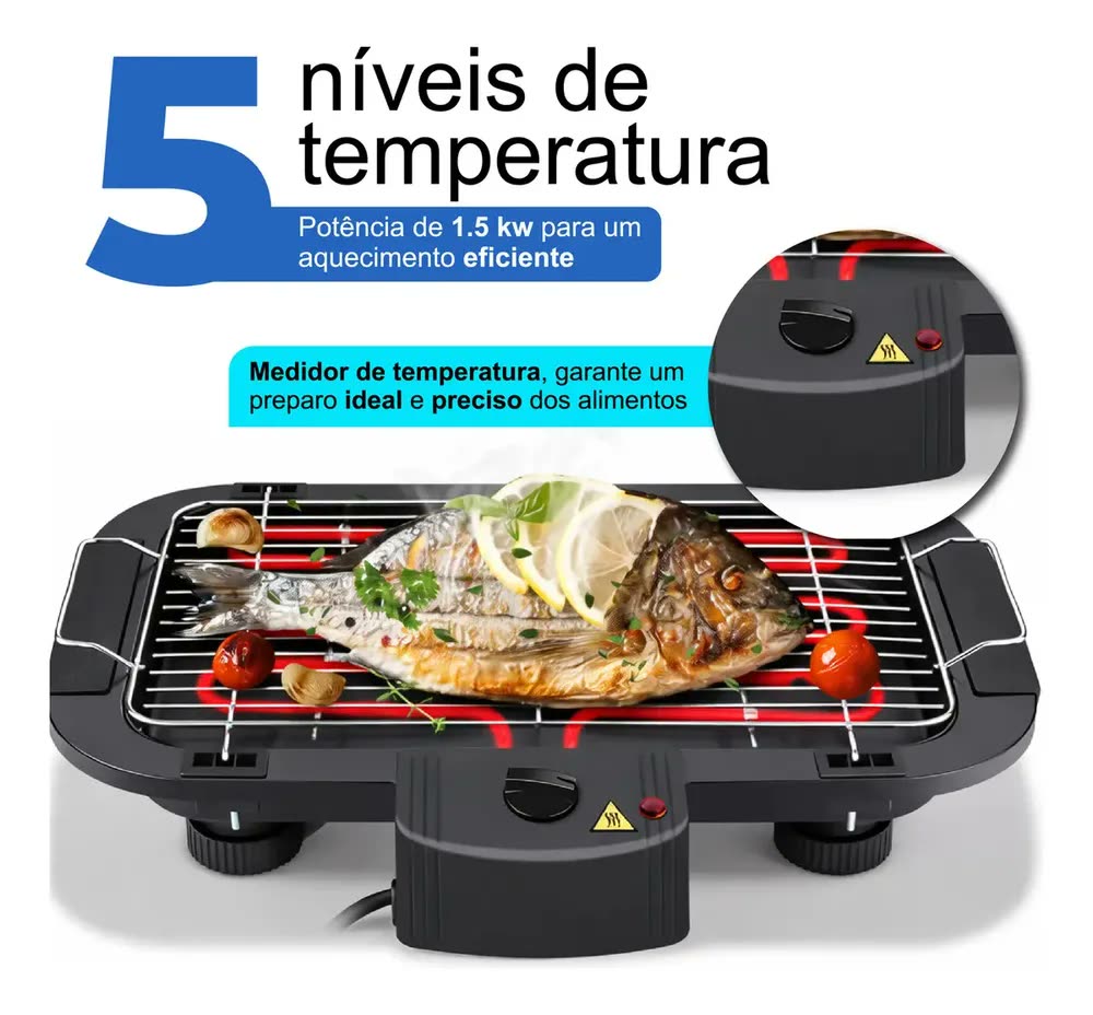 Churrasqueira Elétrica Tamanho Grande Steak Grill Sem Fumaça Para Apartamento 110v Preto - Aero Home