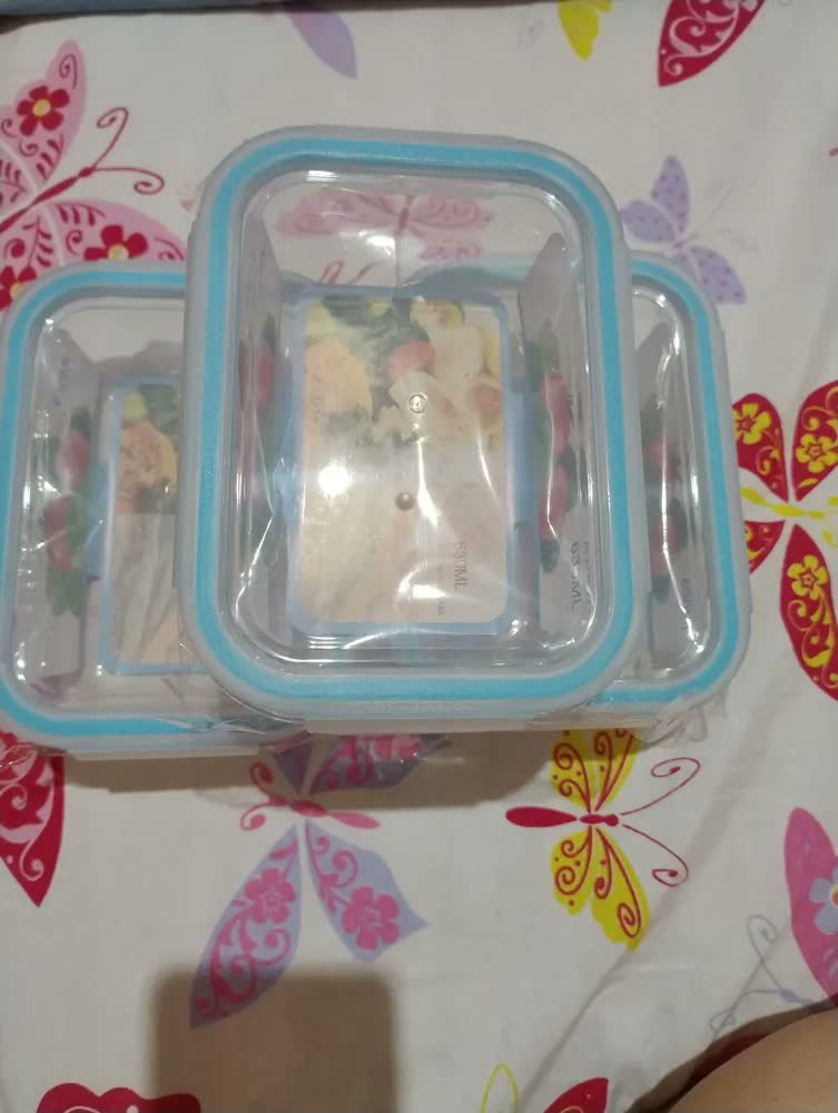foto de Conjunto 3 Potes 630ml Vidro Hermético C/ Trava Retangular Resistente Quente Frio Marmita Dieta Fitness Refratário
