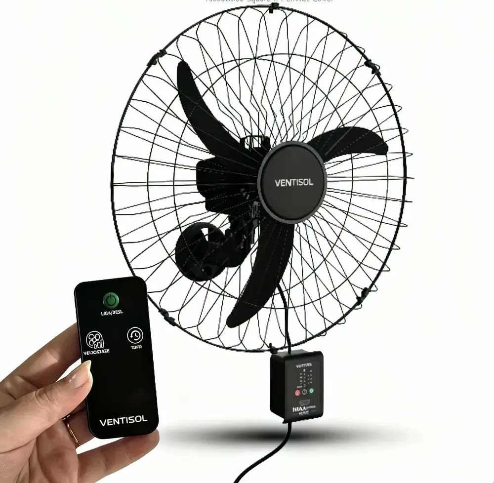 Ventilador Parede Max Control 3pás 60cm Bivolt Ventisol 200w 60 Cm Preto Grade de Ferro