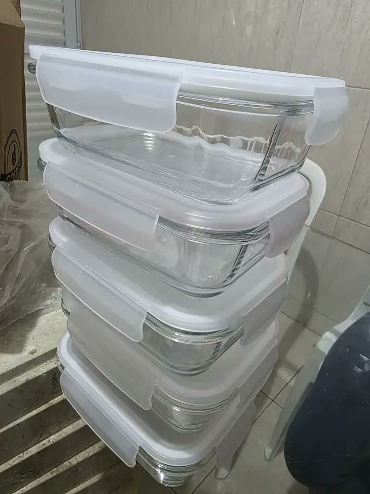 foto de Kit 5 Potes De Vidro Hermetíco 700ml Marmita Forno Refratário Gostei!