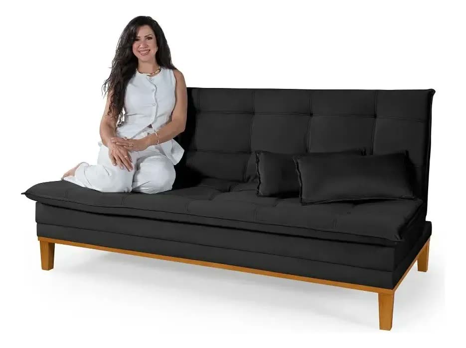 Sofa Cama 1 80 Preto Megmobilia Confort Divino Retrátil Moderno Reclinavel Moderno Confortavel Direto Da Fabrica