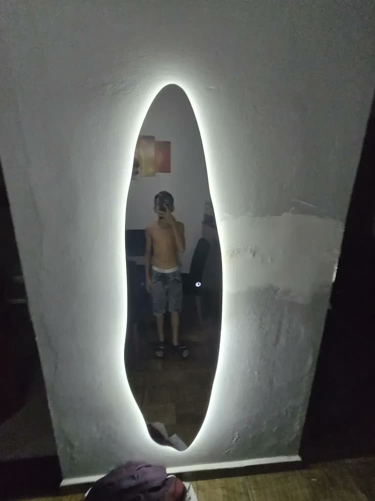 foto de Espelho Grande Orgânico 150x40cm Com Led Lopazzi Corpo Inteiro Decorativo Luxo Borda Lapidada Para Quarto Closet Sala Hall De Entrada Banheiro Provador Studio Maquiagem Moderno Premium Iluminado