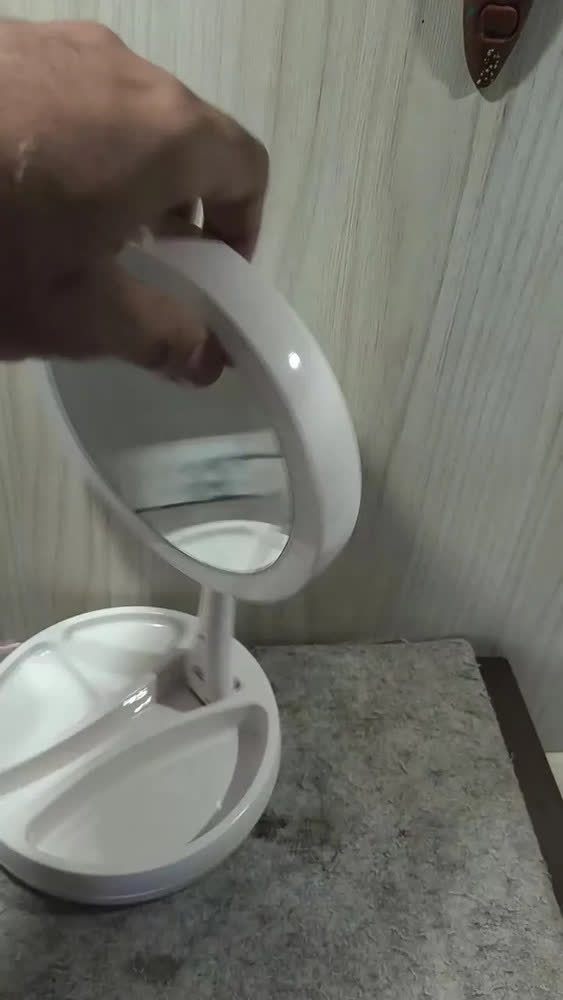 foto de Espelho Led Maquiagem Dobravel Dupla Face Aumento 10x Usb Branco