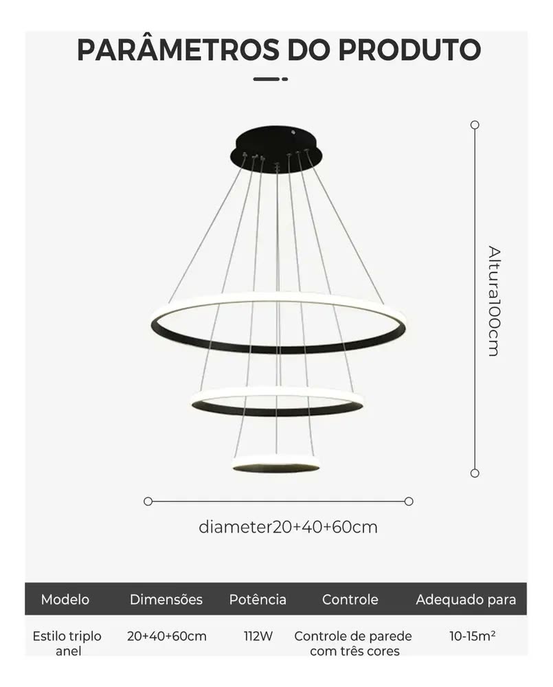 foto de Luminaria De Teto Led 3 Arcos Lustres Pendente Vie Idéale Preto