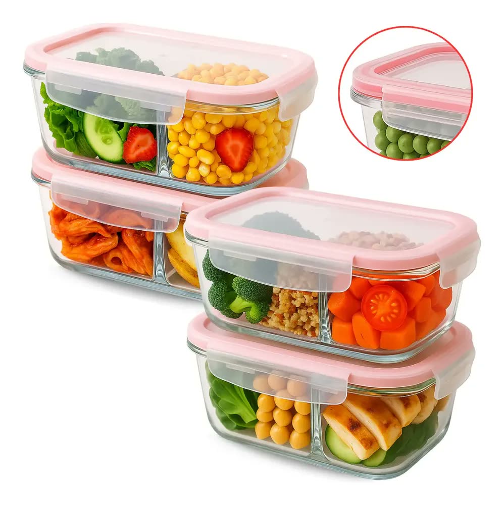Kit 4 Potes Vidro 630ml Hermético Marmita Forno Refratário Branca