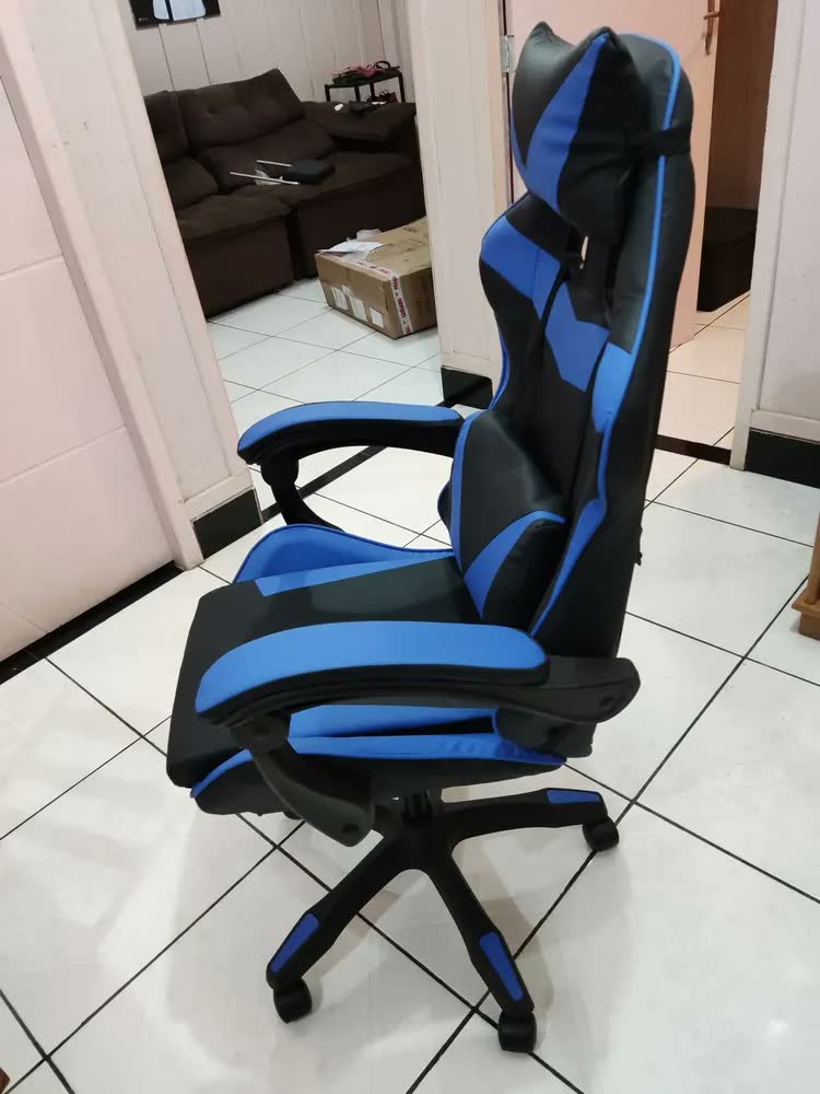 foto de Cadeira De Escritório Gamer Nsx Ergonômica Estofado Couro Sintético Reclinável Altura Ajustável Apoio Para Pés Cor Preta