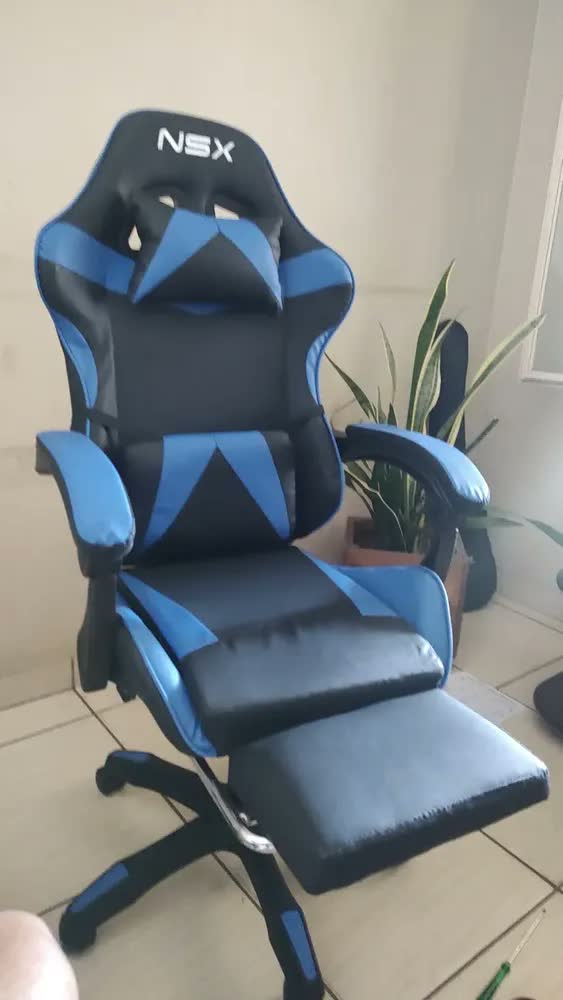 foto de Cadeira De Escritório Gamer Nsx Ergonômica Estofado Couro Sintético Reclinável Altura Ajustável Apoio Para Pés Cor Preta