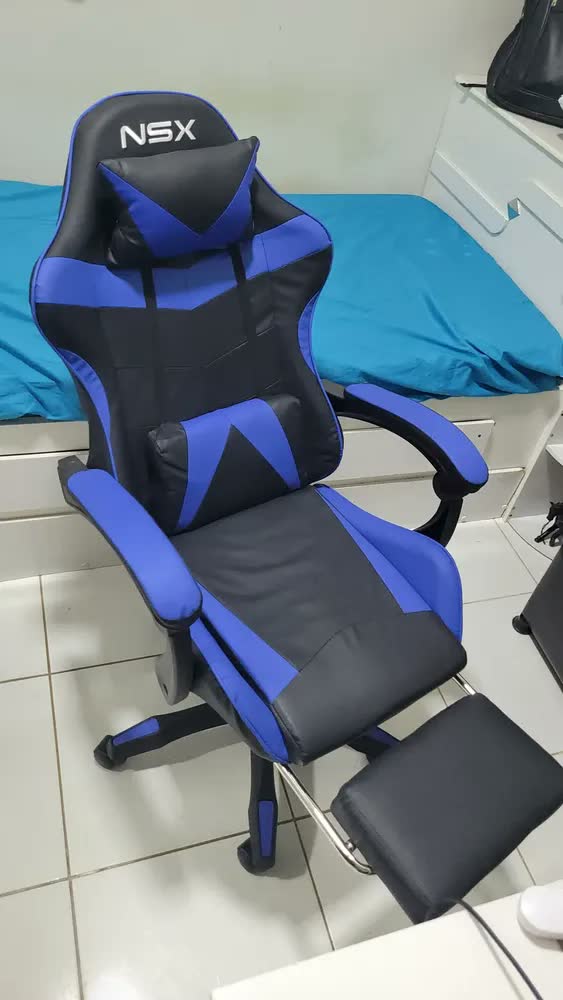 foto de Cadeira De Escritório Gamer Nsx Ergonômica Estofado Couro Sintético Reclinável Altura Ajustável Apoio Para Pés Cor Preta