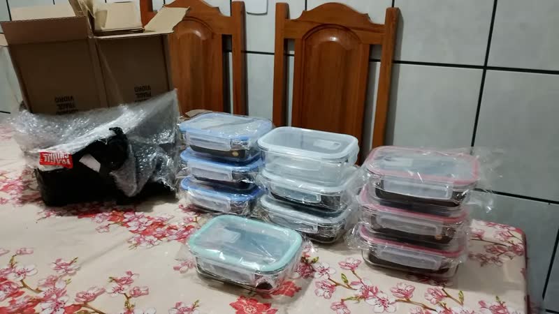 foto de Kit 10 Potes De Vidro Hermetíco 700ml Marmita Forno Refratário Gostei! Transparente