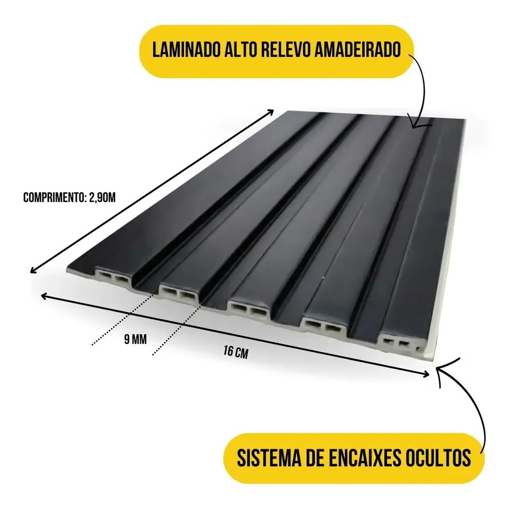 foto de Revestimento De Parede Ripa Wpc 290x16x9mm Diversas Cores Cor Preto Ripado