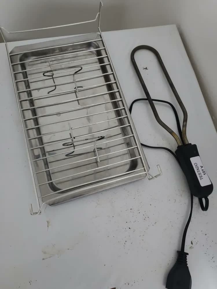 foto de Churrasqueira Elétrica Grill Portátil Bandeja Inox 110v