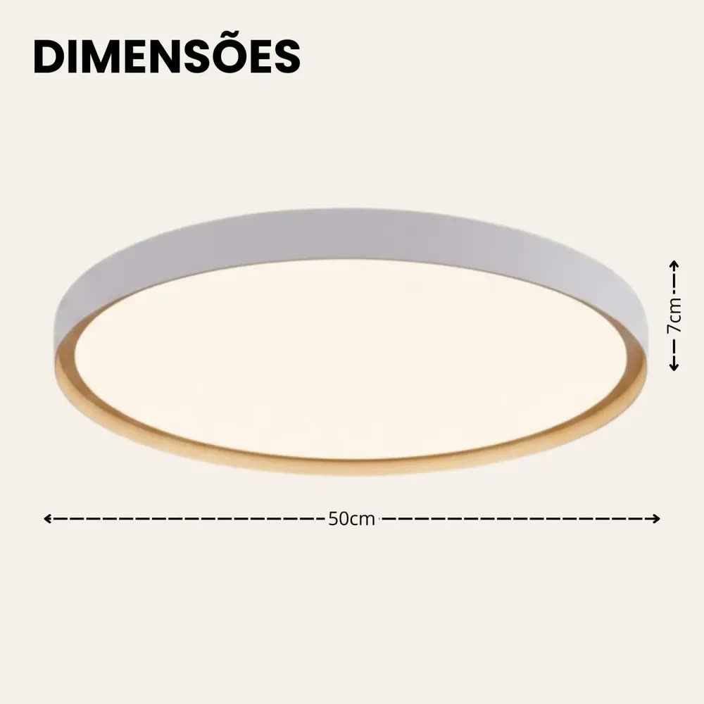 foto de Luminária Plafon LED Modelo Montana 50cm | Branca | 50W 3 Tons de Luz Neutra Quente Fria Memória de Cor Bivolt Sobrepor para Sala Quarto Cozinha Escritório