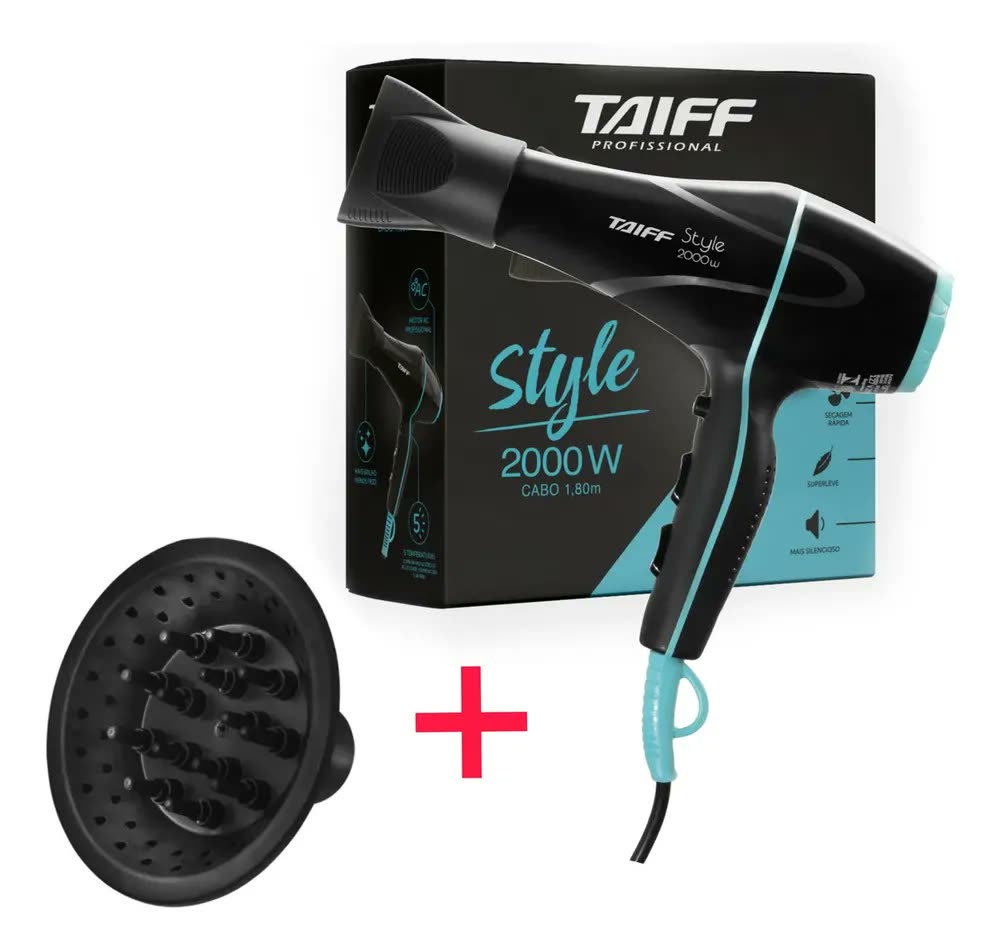 Secador Taiff Profissional Style 2000w Com Difusor Cachos Preto