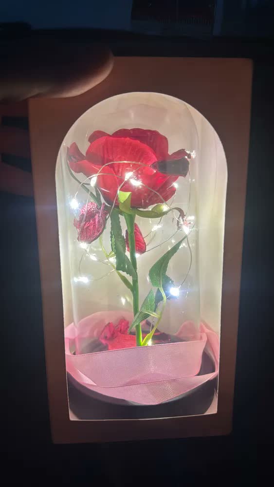 foto de We Varejo - Mini Luminária Rosa Encantada Led Enfeite Cúpula Redoma A Bela E A Fera 8,5 X 16 Cm Modelo Mini Base Abs Preto Baterias